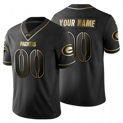 Custom Green Bay PackersPackers Black Golden Limited 100 Jersey Stitched Football Jerseys