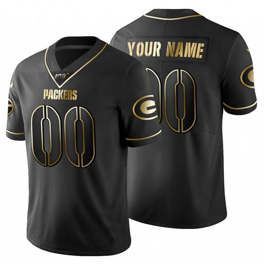 Custom Green Bay PackersPackers Black Golden Limited 100 Jersey Stitched Football Jerseys