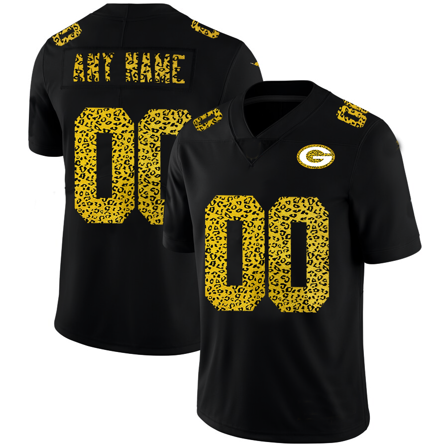 Custom Green Bay PackersPackers Men's Leopard Print Fashion Vapor Limited Jersey Black Stitched Football Jerseys