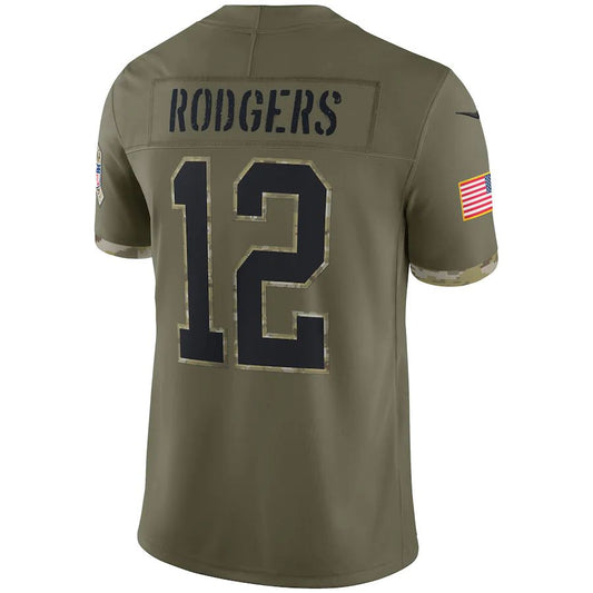 Green Bay PackersPackers #12 Aaron Rodgers Olive 2022 Salute To Service Limited Jersey Stitched American Football Jerseys