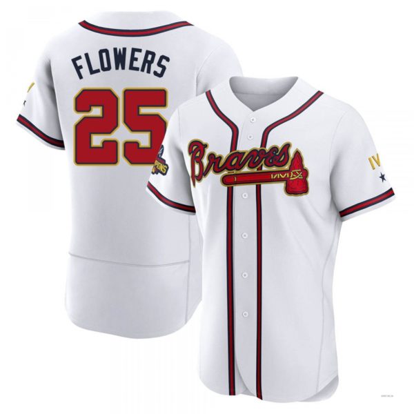 Atlanta Braves #25 Tyler Flowers Gold White 2022 Program Jersey Stitches Baseball Jerseys