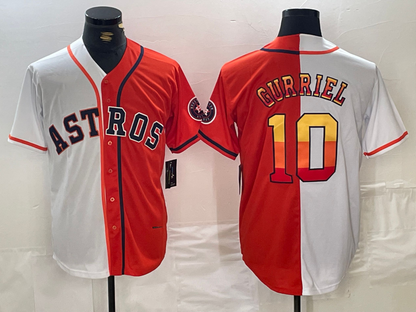 Houston Astros #10 Yuli Gurriel White Orange Split Stitched Baseball Jersey