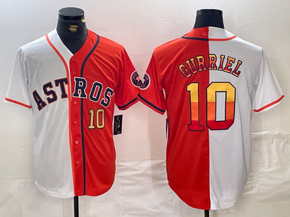 Houston Astros #10 Yuli Gurriel White Orange Split Stitched Baseball Jersey