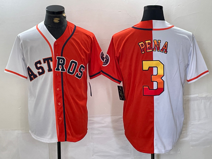 Houston Astros #3 Jeremy Pena White Orange Split Stitched Baseball Jersey