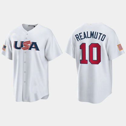 #10 J.T. REALMUTO PHILADELPHIA PHILLIES 2023 WORLD BASEBALL CLASSIC USA REPLICA JERSEY ¨C WHITE Stitches Baseball Jerseys