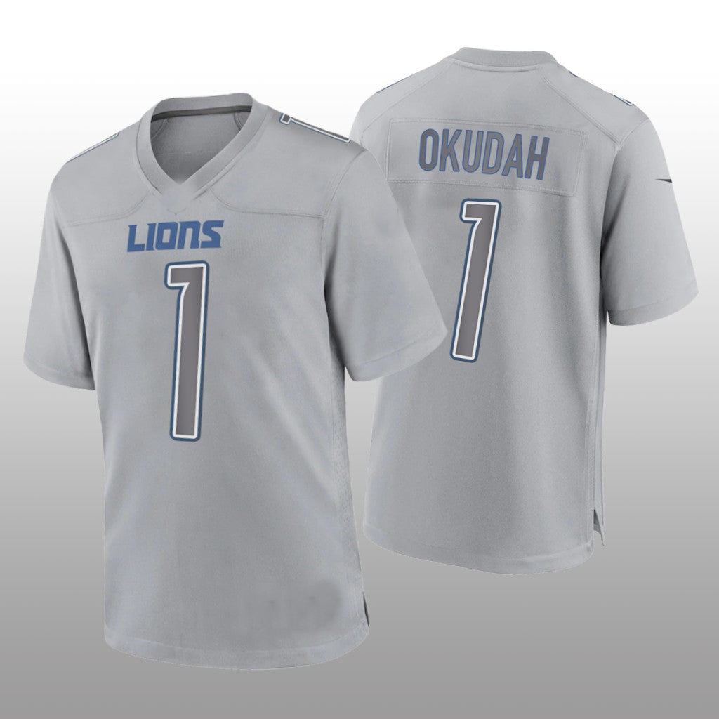 Detroit Lions #1  Jeff Okudah Gray Game Atmosphere Jersey Stitched American Football Jerseys