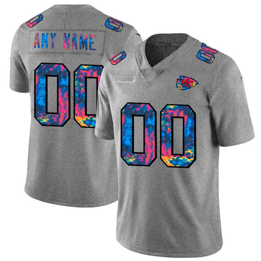 Custom  Kansas CityChiefs Multi-Color 2020 Crucial Catch Vapor Untouchable Limited Jersey Greyheather Stitched American Football Jerseys