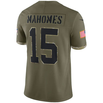 Kansas CityChiefs #15 Patrick Mahomes Olive 2022 Salute To Service Limited Jersey Stitched American Football Jerseys