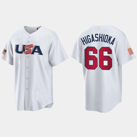 #66 KYLE HIGASHIOKA NEW YORK YANKEES 2023 WORLD BASEBALL CLASSIC USA REPLICA JERSEY ¨C WHITE Stitches Baseball Jerseys