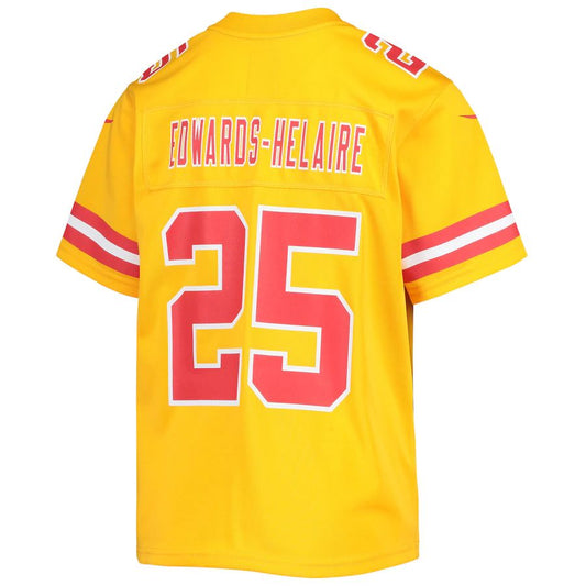 Kansas CityChiefs #25 Clyde Edwards-Helaire Gold Inverted Team Game Jersey Stitched American Football Jerseys