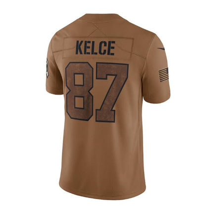 Kansas CityChiefs #87 Travis Kelce Brown 2023 Salute To Service Limited Jersey Stitched American Football Jerseys