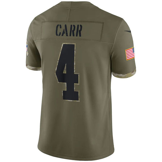 L.Raiders #4 Derek Carr Olive 2022 Salute To Service Limited Jersey Stitched American Football Jerseys