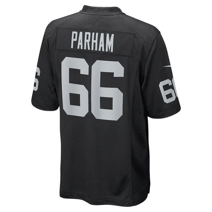 L.Raiders #66 Dylan Parham Black Game Player Jersey Stitched American Football Jerseys