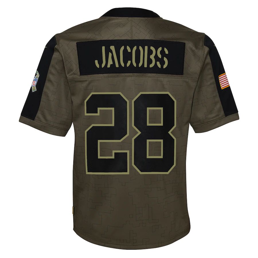 L.Raiders #28 Josh Jacobs  Olive 2021 Salute To Service Game Jersey Stitched American Football Jerseys