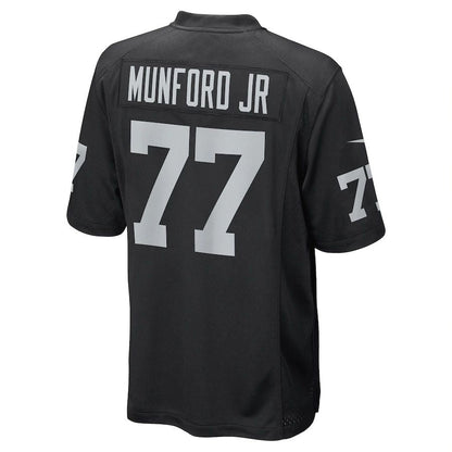 L.Raiders #77 hayer Munford Jr. Black Game Player Jersey Stitched American Football Jerseys