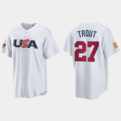 #27 MIKE TROUT LOS ANGELES ANGELS 2023 WORLD BASEBALL CLASSIC USA REPLICA JERSEY ¨C WHITE Stitches Baseball Jerseys