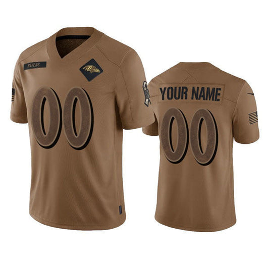 Custom Baltimore Ravens Active Player Custom 2023 Brown Salute To Service Limited Stitched Jersey