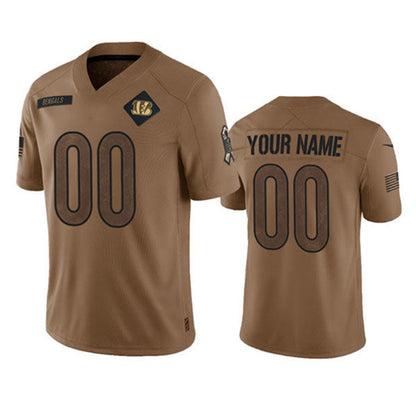 Custom Cincinnati Bengals Active Player Custom 2023 Brown Salute To Service Limited Football Stitched Jersey