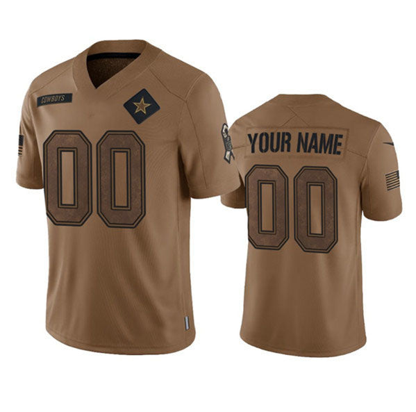 Custom Dallas Cowboys Active Player Custom 2023 Brown Salute To Service Limited Stitched Jersey American Football Jerseys