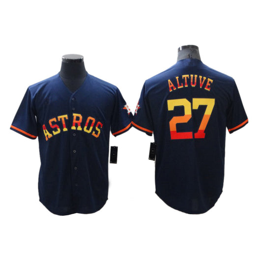 Mens Baseball Houston Astros Jose Altuve Navy Rainbow Stitched Jersey