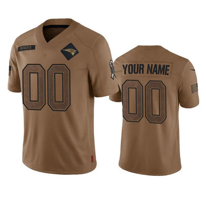 Custom New England Patriots 2023 Brown Salute To Service Limited Stitched Jersey American Football Jerseys