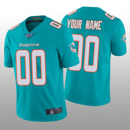 Custom M.Dolphins  Aqua Vapor Limited 100th Season Jersey American Stitched Football Jerseys