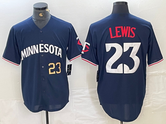 Minnesota Twins #23 Royce Lewis Number 2023 Navy Blue Cool Base Stitched Baseball Jersey