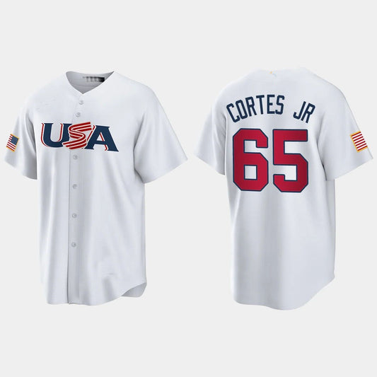 #65 NESTOR CORTES JR. NEW YORK YANKEES 2023 WORLD BASEBALL CLASSIC USA REPLICA JERSEY ¨C WHITE Stitches Baseball Jerseys