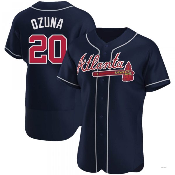 Atlanta Braves #20 Marcell Ozuna Navy Alternate Jersey Stitches Baseball Jerseys