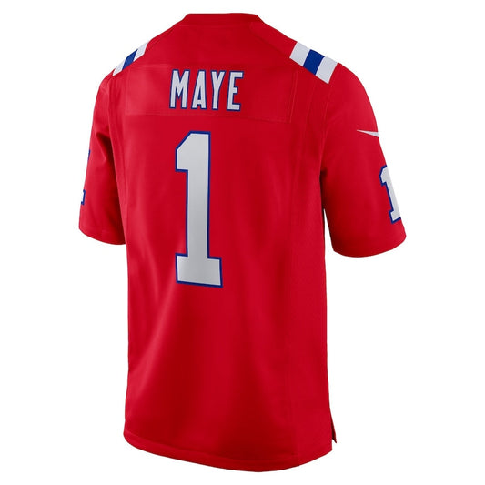 New England Patriots #1 Drake Maye 2024 Draft First Round Pick Player Game Jersey - Red American Football Jerseys