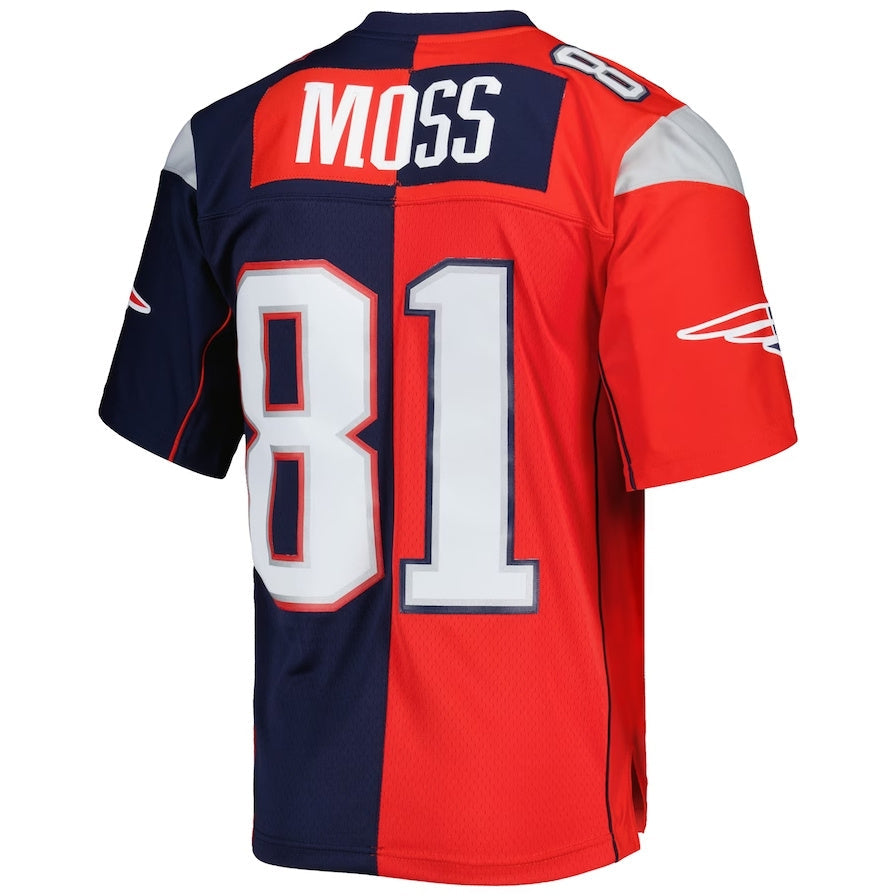 New England Patriots #81 Randy Moss Mitchell & Ness 2007 Split Legacy Replica Jersey - Navy-Red Stitched American Football Jerseys