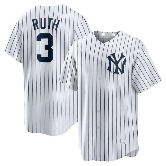 New York Yankees #3 Babe Ruth White Home Cooperstown Collection Player Jersey Baseball Jerseys