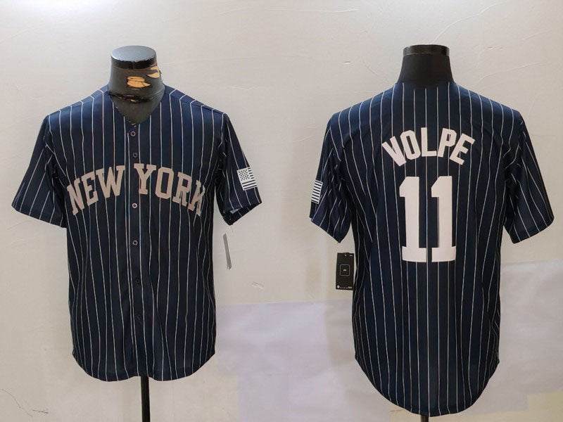 New York Yankees #11 Anthony Volpe Navy Pinstripe Fashion Cool Base Baseball Jersey