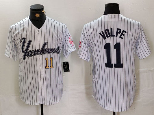 New York Yankees #11 Anthony Volpe White Pinstripe Fashion Cool Base Baseball Jerseys