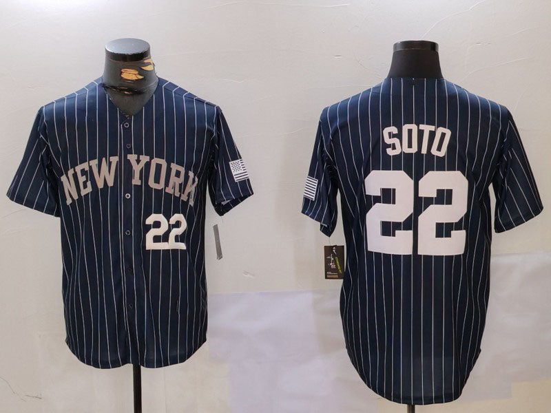 New York Yankees #22 Juan Soto Navy Pinstripe Fashion Cool Base Baseball Jersey