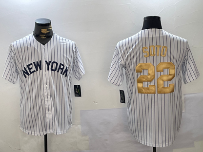 New York Yankees #22 Juan Soto White Pinstripe Fashion Cool Base Stitched Baseball Jersey