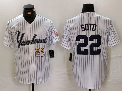 New York Yankees #22 Juan Soto White Pinstripe Fashion Cool Base Baseball Jerseys