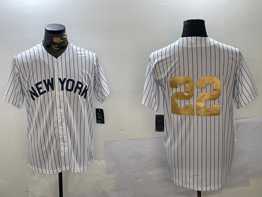 New York Yankees #22 Juan Soto White Pinstripe Without Name Fashion Cool Base Stitched Baseball Jersey