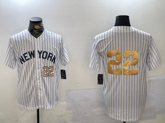 New York Yankees #22 Juan Soto White Pinstripe Without Name Fashion Cool Base Stitched Baseball Jersey