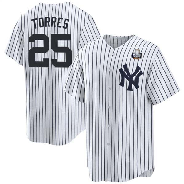 New York Yankees #25 Gleyber Torres White 2024 World Series With Name Cool Base Stitched Baseball Jersey