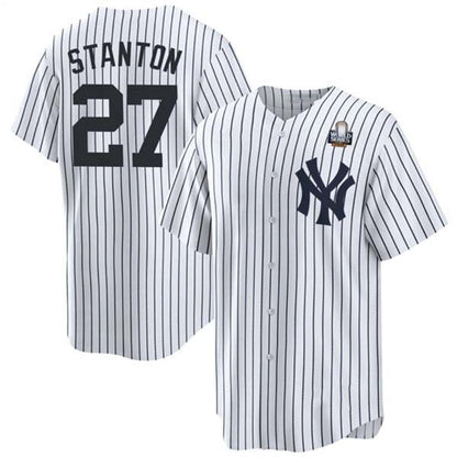 New York Yankees #27 Giancarlo Stanton White 2024 World Series With Name Cool Base Stitched Baseball Jersey