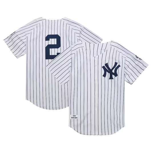 New York Yankees #2 Derek Jeter Mitchell & Ness 2014 Cooperstown Collection Authentic Throwback Jersey - White Stitches Baseball Jerseys