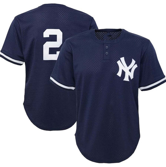 New York Yankees #2 Derek Jeter Mitchell & Ness Cooperstown Collection Mesh Batting Practice Jersey - Navy Stitches Baseball Jerseys