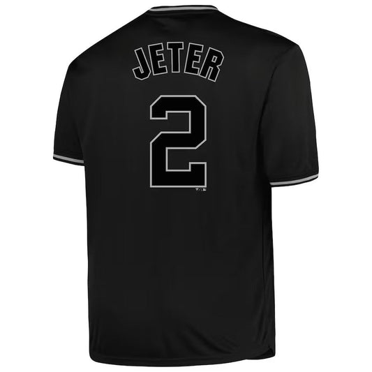 New York Yankees #2 Derek Jeter Profile Black Big & Tall Pop Fashion Stitched Baseball Jersey