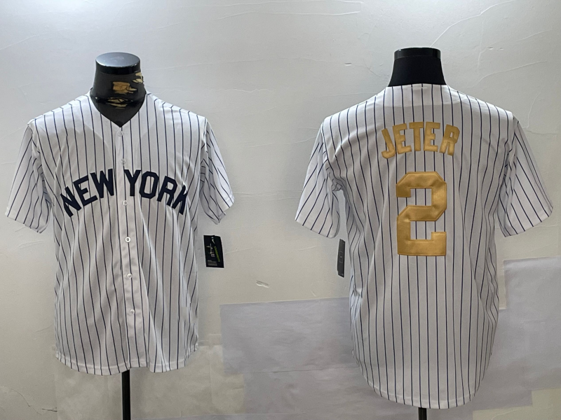 New York Yankees #2 Derek Jeter White Pinstripe Fashion Cool Base Stitched Baseball Jersey