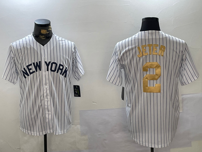 New York Yankees #2 Derek Jeter White Pinstripe Fashion Cool Base Stitched Baseball Jersey