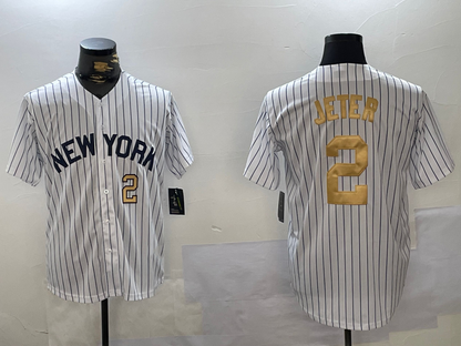 New York Yankees #2 Derek Jeter White Pinstripe Fashion Cool Base Stitched Baseball Jersey