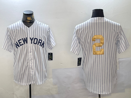 New York Yankees #2 Derek Jeter White Pinstripe Fashion Cool Base Stitched Baseball Jersey