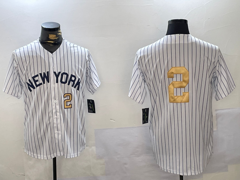 New York Yankees #2 Derek Jeter White Pinstripe Without Name Fashion Cool Base Stitched Baseball Jersey