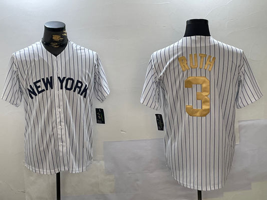 New York Yankees #3 Babe Ruth White Pinstripe Fashion Cool Base Stitched Baseball Jersey